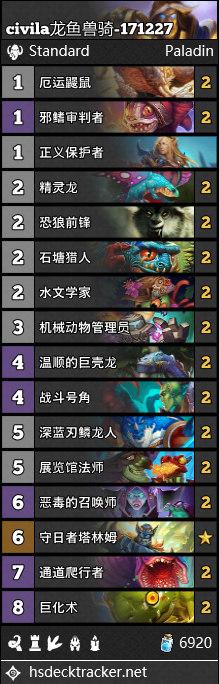 炉石12月27日卡组搬运 龙鱼兽骑 克苏恩德
