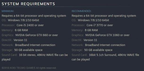 《真三国无双8》PC配置需求公布 最低GTX 660+i5