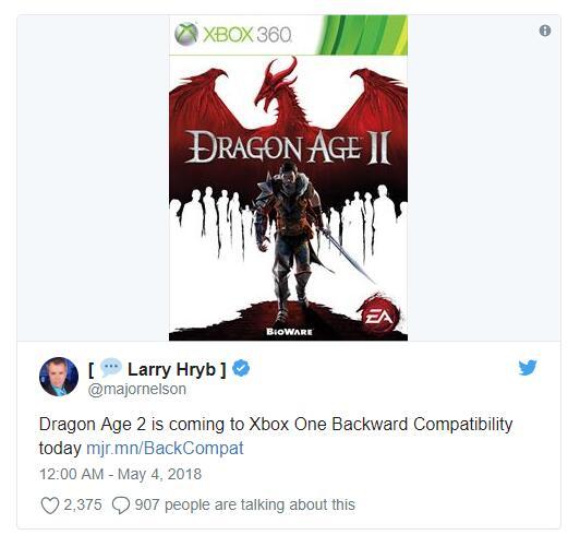 Bioware《龍騰世紀(jì)2》加入Xbox One向下兼容列表