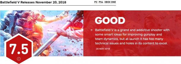 《战地5》IGN综合评分7.5 潜力之作有待完善