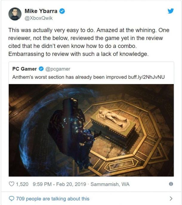Xbox副總裁批評《圣歌》評測編輯：連連擊都不知道還寫什么評測