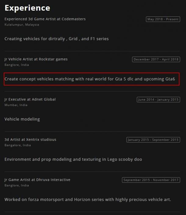 前R星員工簡歷顯示 《GTA6》已經在制作了