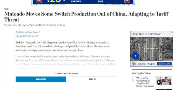 任天堂已将部分Switch生产线 从中国转移到了东南亚