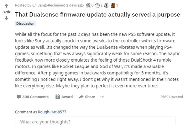 PS5手柄更新同时优化PS4游戏震动反馈